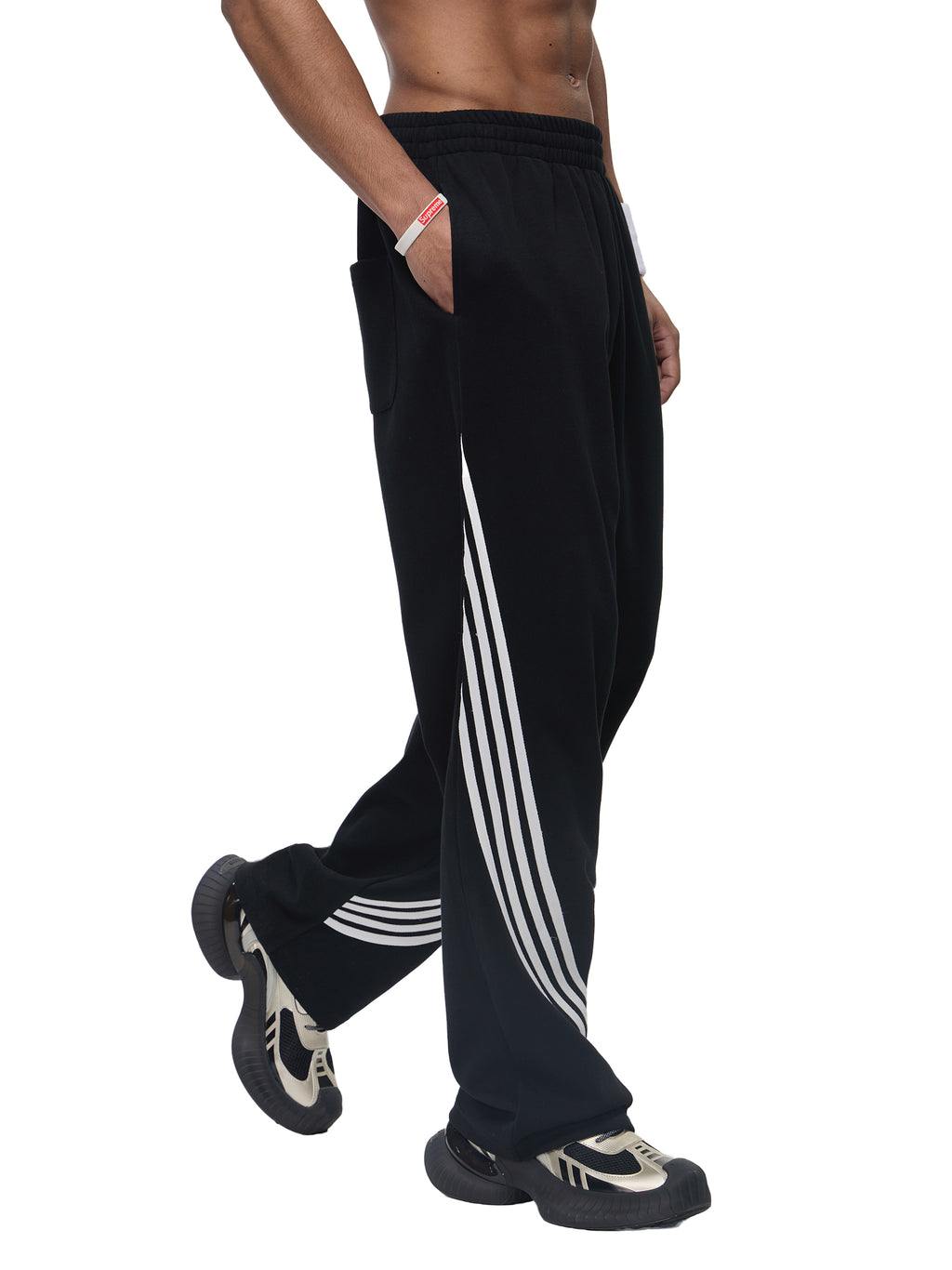 Mens Curved Stripe Straight Sweatpants
